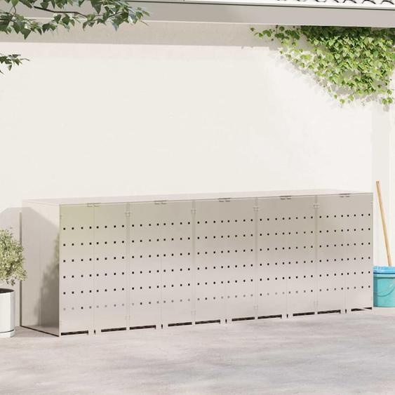 Rangement de poubelle à roulettes pour 3 poubelles Argent