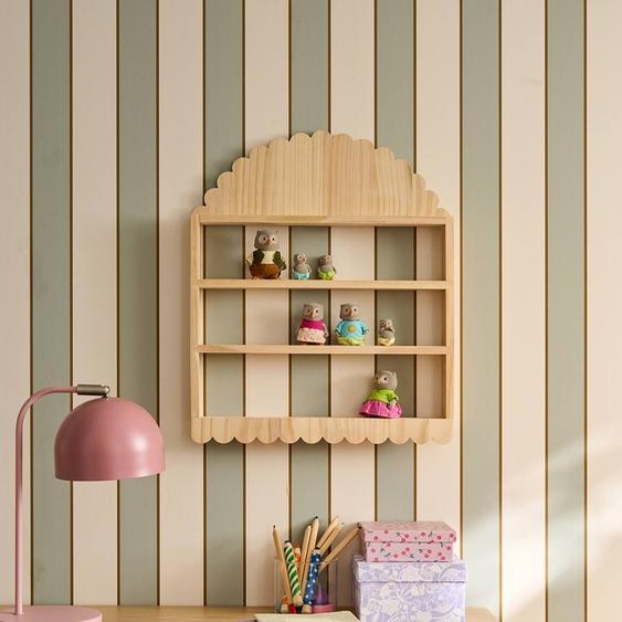 Rangement étagère figurines bois feston beige