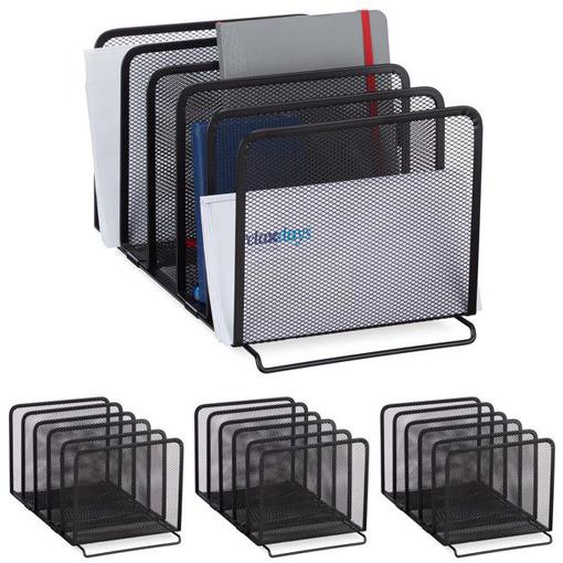 Rangement pour catalogue en lot de 4, Support à magazines sur pieds en métal, 5 compartiments, 18,5x20,5x37,5 cm, noir