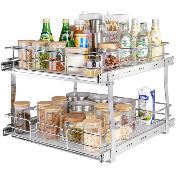 Rangement sous Évier 2 Étages-VEVOR-474x533 mm et 452x516 mm-Charge 30 kg- pour Organisation de Salle de Bain Cuisine