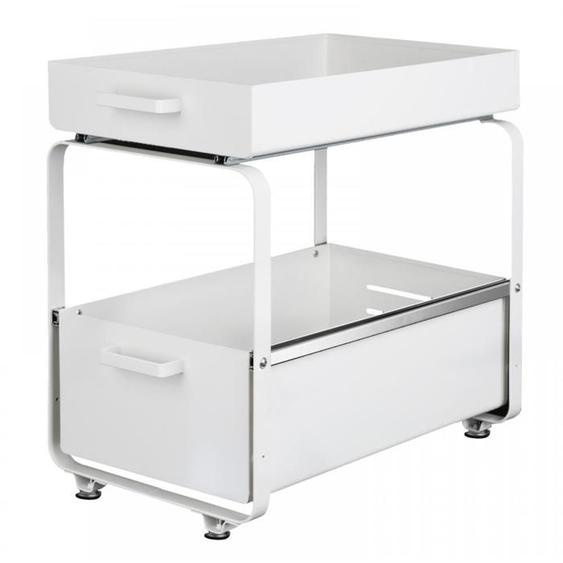 Rangement Sous Évier à 2 Niveaux - Panier de Rangement Coulissant de cuisine - ERROLVES - Blanc - 40*25.5*39.5 CM