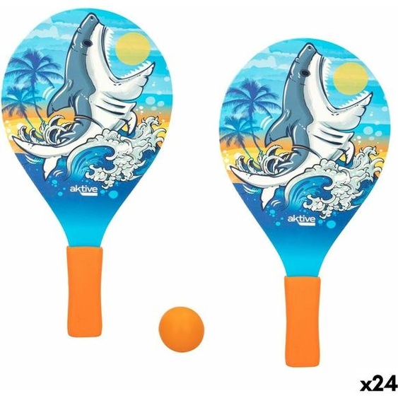 Raquettes de Plage avec Balle Aktive Requin 19,5 x 38 cm (24 Unités)