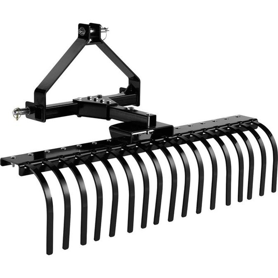 Râteau à roche de 127 cm, râteau à 3 points avec 17 dents en acier, compatible avec les tracteurs de catégorie 1, angle réglable, râteau déchaumeur robuste pour les débris dherbe et de branches