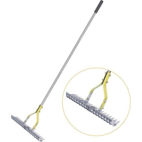 Râteau de jardin de 35 cm de large, en acier inoxydable, pour lentretien de la pelouse