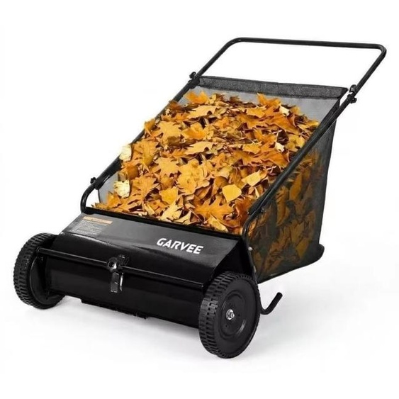 Râteau manuel pour pelouse - Ramasse-feuilles - Largeur de travail de 53 cm - Acier au carbone - Collecteur de 170 litres - Réglable en hauteur - Noir
