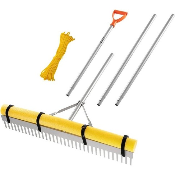 Râteau paysager, tête de 914 mm de large, manche de 3380 mm, grand râteau à feuilles en aluminium robuste pour laménagement paysager, niveleur dasphalte pour ameublir le sol, jardin et cour, entretien des graviers détang et des pelouses de plage, corde de