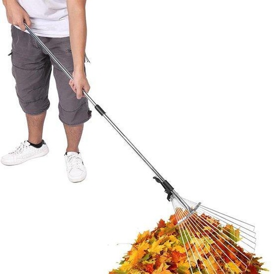 Râteaux télescopiques à tête réglable pour les feuilles et la pelouse - Pliables, extensibles - Accessoires pour tondeuses à gazon