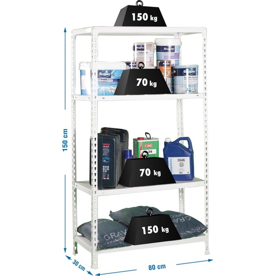 Rayonnage métallique ECOCLICK MINI 4/300 1500 BRANCO