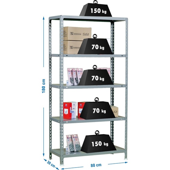 Rayonnage métallique ECOCLICK MINI 5/300 1800 GRIS