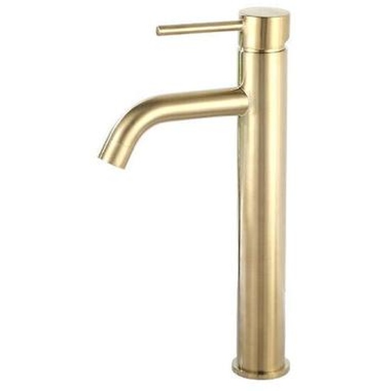 REA - Robinet de lavabo à levier unique, robinet de lavabo au design créatif moderne, robinet monotrou brillant, or brossé, laiton massif (2 tuyaux