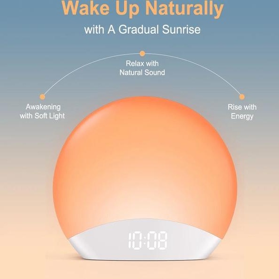 Reacher(消费电子) Réveil réveil lever du soleil réveil de Table réglable avec 3 anneaux 8 veilleuse 26 sons minuterie de sommeil veilleuse