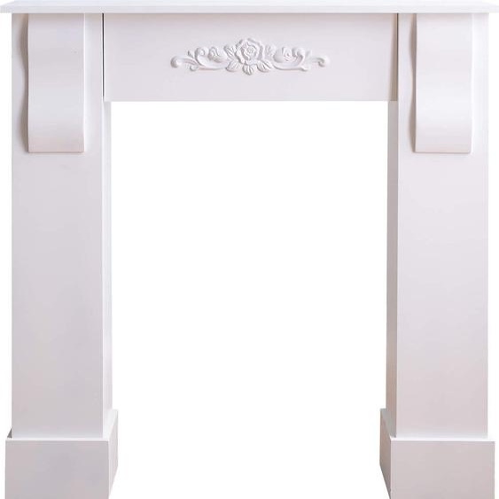 Rebecca Mobili Bordure de cheminée 92x93x22,5 cm en Mdf blanc avec décoration florale