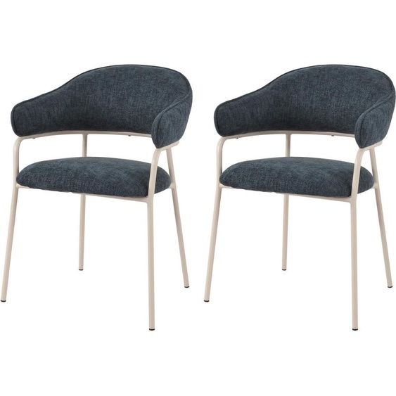 Rebecca Mobili Chaises Guanabana 82,5x57x56,5 Tissu polyester Acier Bleu pétrole Blanc Moderne SET 2 pièces