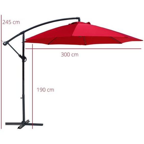 Rebecca Mobili Parasol à mât décentré, 3x3 m en acier et polyester, rouge