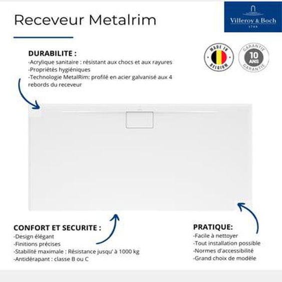 Receveur 100 x 70 x 4,8  Architectura Metalrim acrylique rectangle blanc