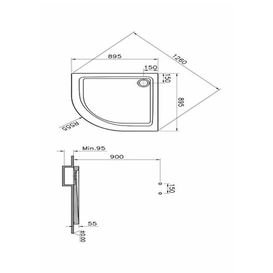 Receveur dangle ARKITEKT 1/4 rond 90x90cm  extra plat - VITRA - 5807L003M0578