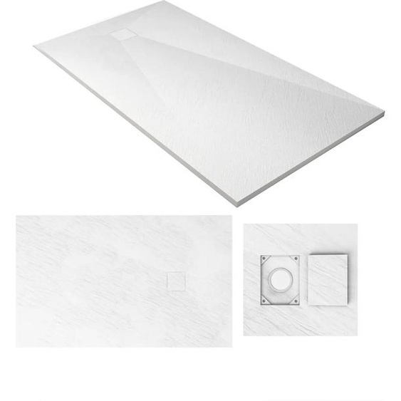Receveur de douche 90x160x2.6 cm en SMC Finition Ardoise - Blanc Mat - ROCK 2 WHITE
