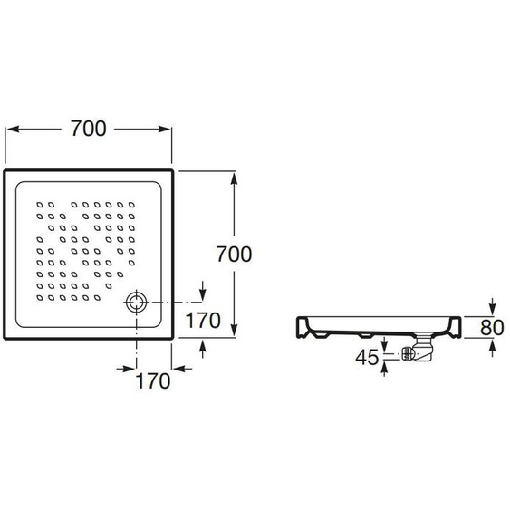 Receveur de douche ITALIA 70X70x8cm céramique blanc - ROCA - A3740HK000