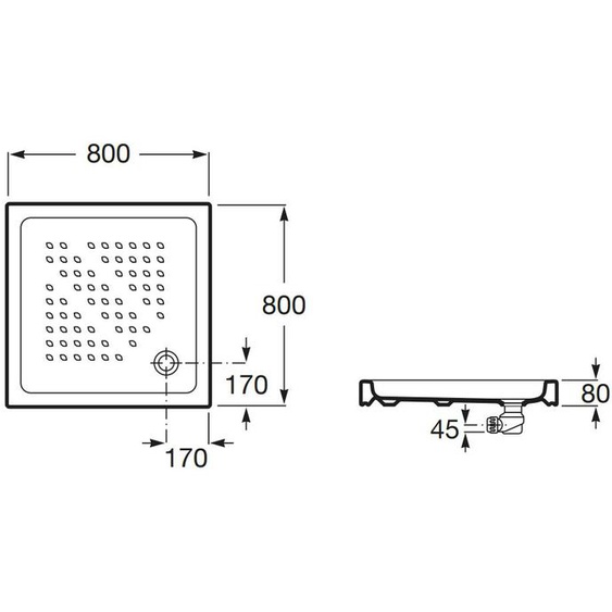 Receveur de douche ITALIA 80X80x8cm céramique blanc - ROCA - A3740HJ000