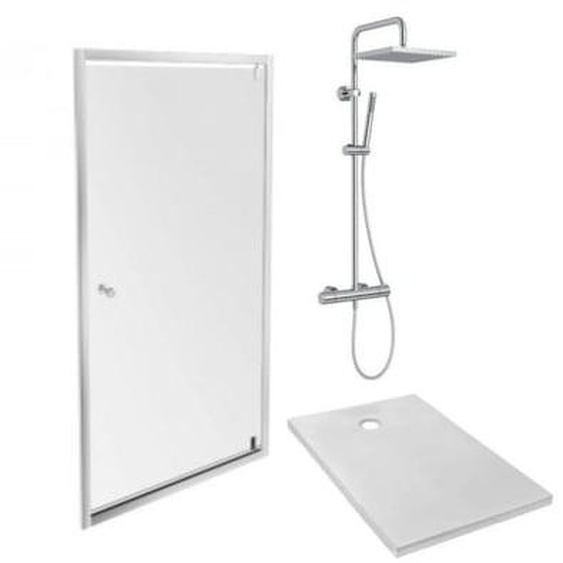 Receveur douche Ipso 100 x 80 + paroi porte pivotante angle + colonne douche Brigitte