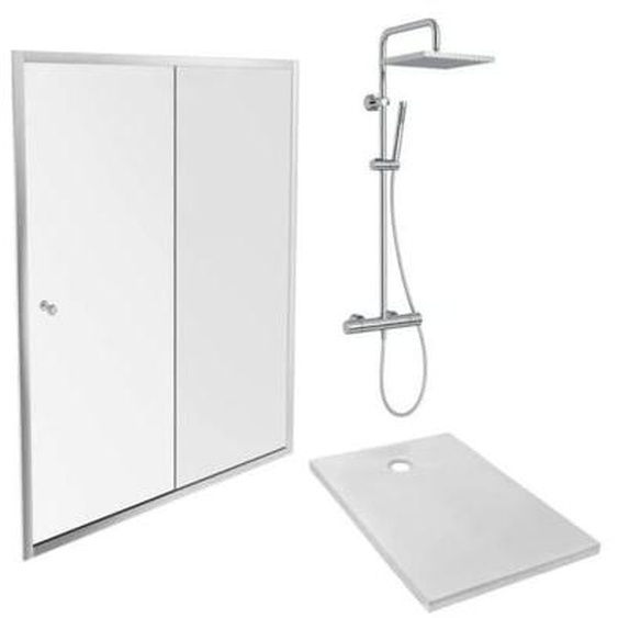 Receveur douche Ipso, 120 x 80 cm + paroi coulissante + colonne douche Brigitte