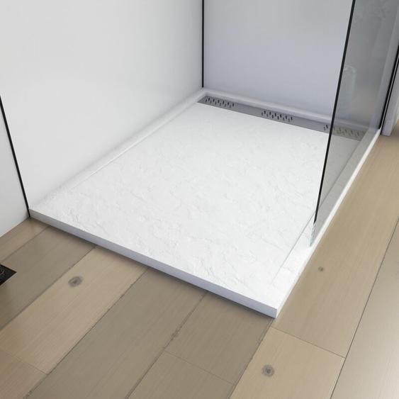 receveur en acrylique blanc effet pierre 90x120x4 cm - grille linéaire chrome - moon