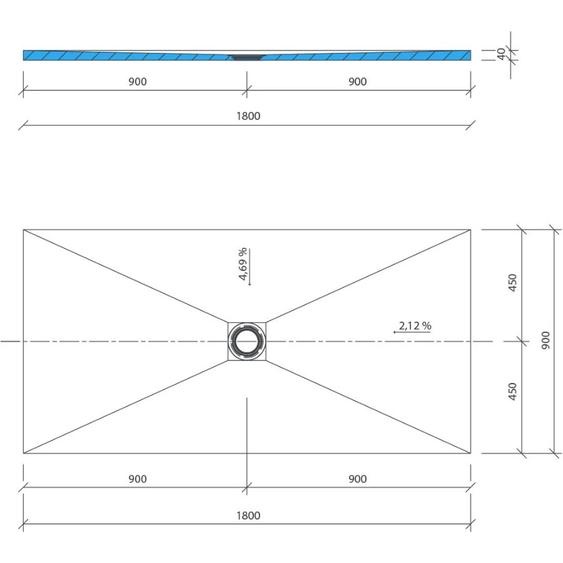 Receveur FUNDO PRIMO carré 1200x1200x40mm trou central sans bonde - WEDI - 073735171