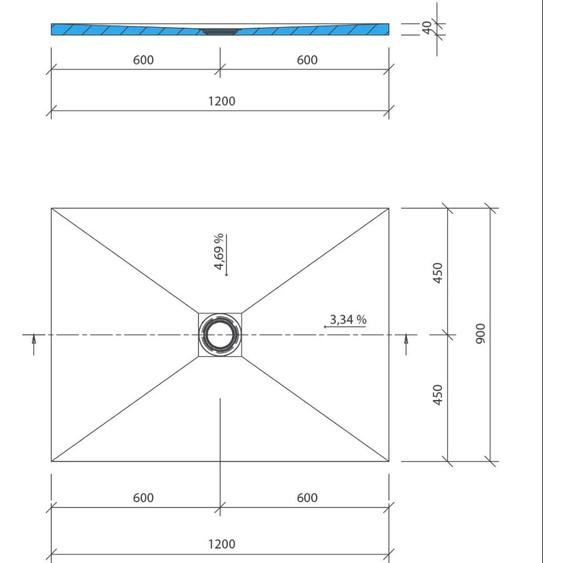 Receveur FUNDO PRIMO carré 1200x1200x40mm trou central sans bonde - WEDI - 073735171
