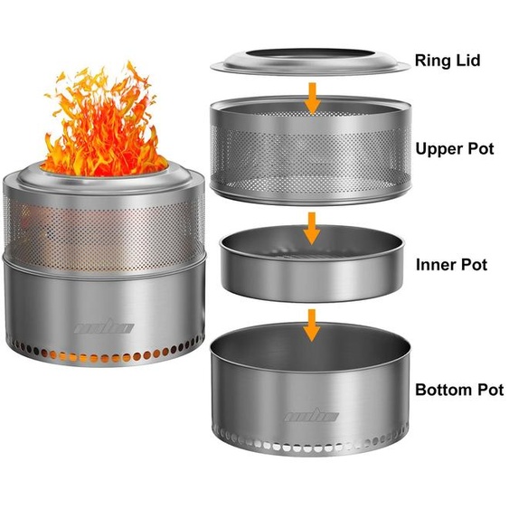 Réchaud portable pour lextérieur - Barbecue en acier inoxydable pour le camping, utilisant du charbon de bois - Four à bois et à charbon - 50 x 41,5 cm - argent