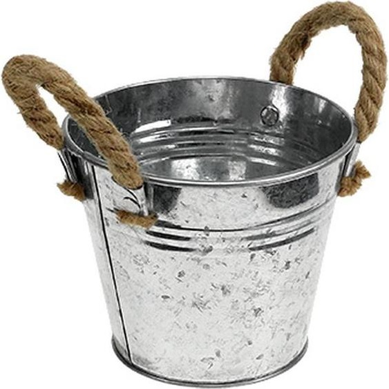 Récipient métallique shabby chic avec poignées en corde pour une décoration polyvalente