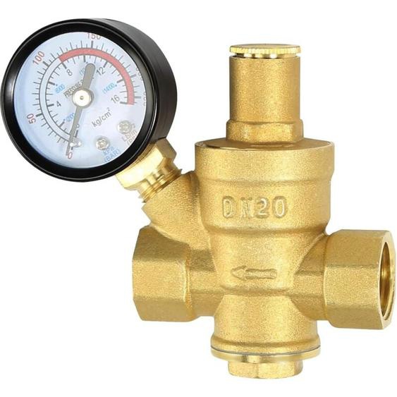 Houhence - Reducteur de Pression eau DN20 3/4 Pouce Avec Manometre Pression eau, Fabriqué 100% en Laiton de Haute Dureté, Réducteur de Pression deau