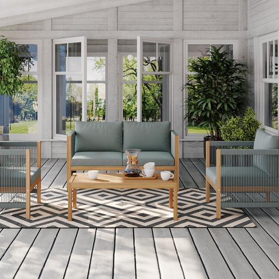 Reem - Salon de jardin 1 canapé, 2 fauteuils et 1 table basse en bois dacacia et corde - Couleur - Vert