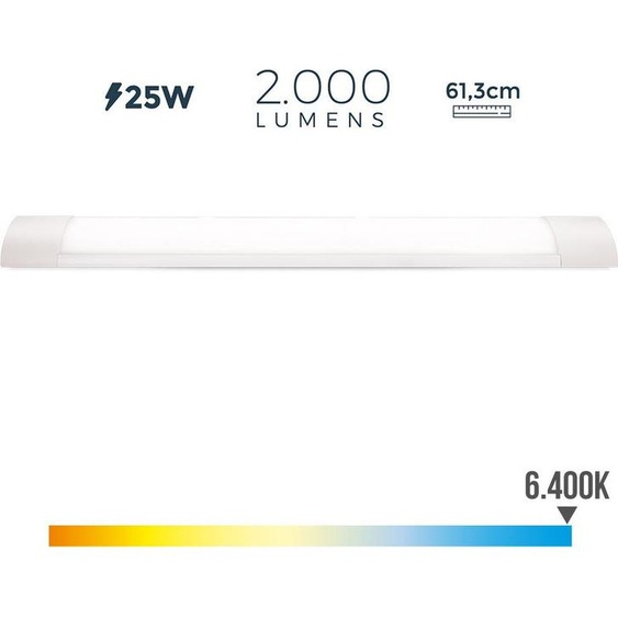Réglette électronique Led 25w 6400k Lumière Froide 2000lm 12x61x3,1cm Edm