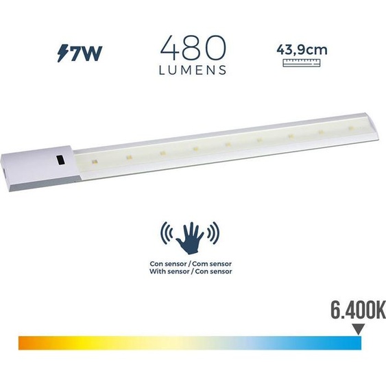 Réglette Led Avec Détecteur De Mouvement 7w 480lm 6400k Lumiere Froide 5,5x43,9cm Edm