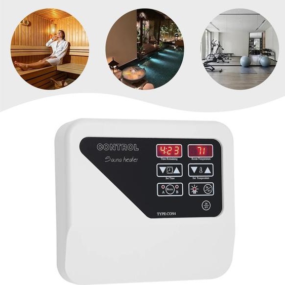 Régulateur de température pour poêle de sauna -thermostatique murale - 380–415 V - Pour 3–9 kW - Température 40–105 °C - Durée standard 2 h - Blanc crème + noir