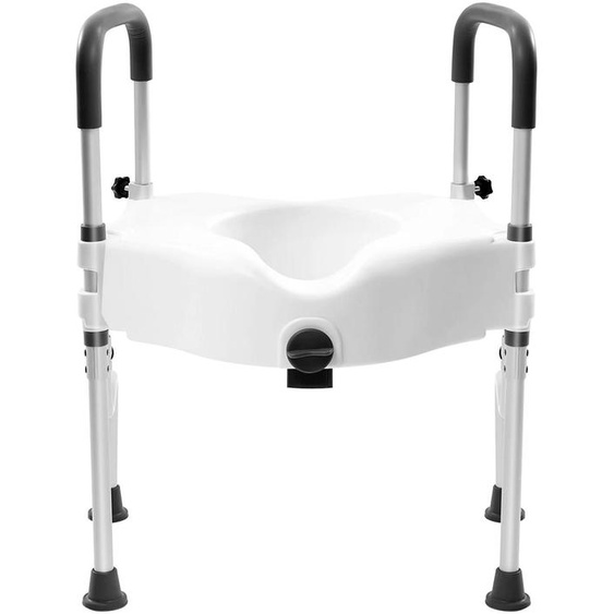 Rehaussement de toilette avec accoudoirs - Élévation de 11 cm - Accoudoirs réglables de 15 à 23 cm - Pieds pivotants à 170° - Capacité de charge jusquà 150 kg - Blanc
