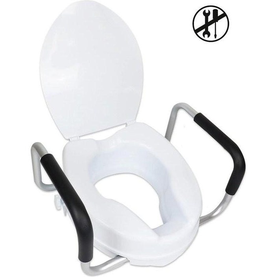 Rehausseur de siège de toilettes avec accoudoirs, siège de toilettes surélevé de 10 cm pour seniors – Blanc
