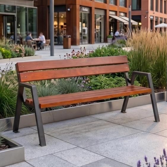 REKORD Banc de jardin en bois de teck Horus, 178 cm, pour 3 à 4 personnes. Banc de parc résistant aux intempéries, fabriqué en bois de sapin scandinave et en acier robuste. Banc pour jardin ou parc