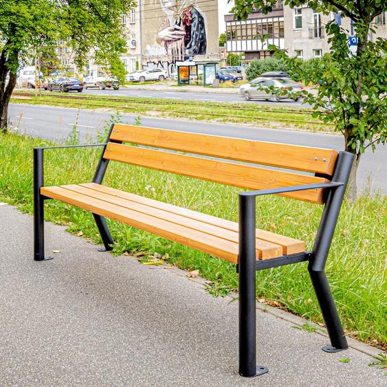 REKORD Gladiator avec accoudoirs Tek Banc de jardin 185 x 59 x 73 cm Robuste Ergonomique Résistant aux intempéries Acier Bois dépicéa scandinave