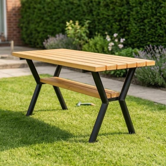 REKORD Gladiator TekTable de jardin  170 x 65 x 74 cm Table de parc résistante aux intempéries en acier et bois Table de terrasse