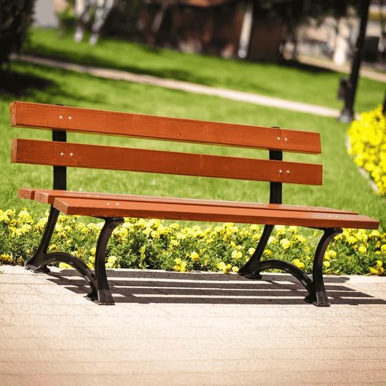 REKORD LODZKA Banc de jardin en acajou 170 x 59 x 73 cm Banc de parc robuste en métal et bois avec dossier, banc dextérieur résistant aux intempéries