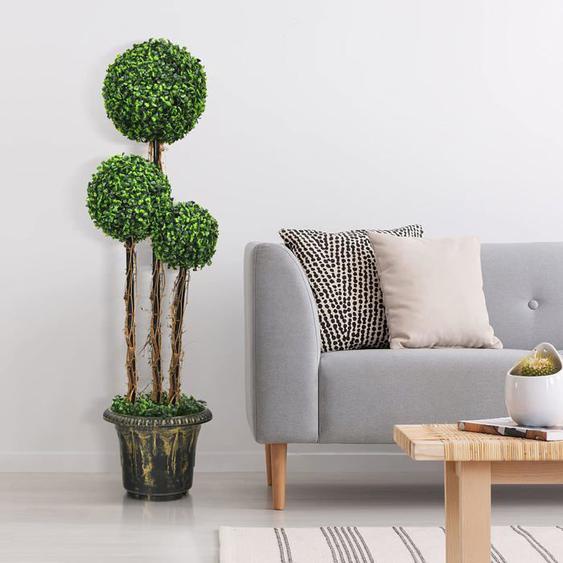 RELAX4LIFE Arbre Artificiel 115 cm avec 3 Boules, Pot Inclus, Feuilles Persistantes, Arbre Décoration pour Véranda, Salon