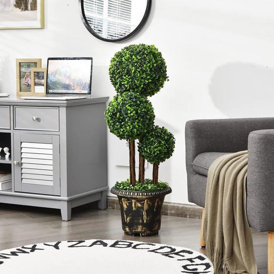 RELAX4LIFE Arbre Artificiel 91 cm avec 3 Boules, Pot Inclus, Feuilles Persistantes, Arbre Décoration pour Véranda, Salon