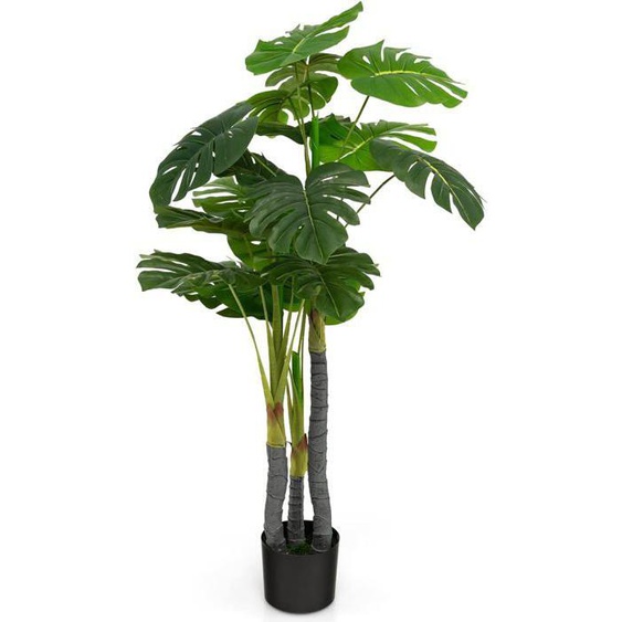 RELAX4LIFE Arbre Vert Artificiel 120 cm, 20 Feuilles, 3 Troncs, Mousse Réaliste, Plante Décorative en Pot pour Intérieur/Extérieur