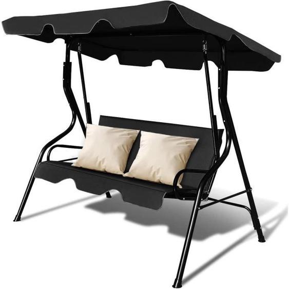 RELAX4LIFE Balancelle avec Auvent Réglable en Toile Épaisse Imperméable, Balancelle pour Jardin/Piscine/Patio/Café (3 Places, Noir)
