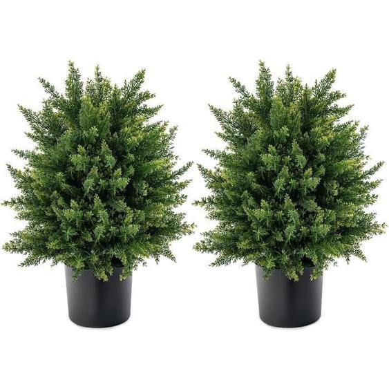 RELAX4LIFE Lot de 2 Arbres Artificiels en Boule de Cèdre H54CM | Plante Artificielle en Pot en Ciment |Fausse Plante pour