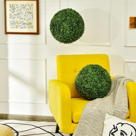 RELAX4LIFE Lot de 2 Boules de Buis Artificiels 40 cm, Feuillage Dense, Plantes Artificielles Décoratives pour Maison/Commercial