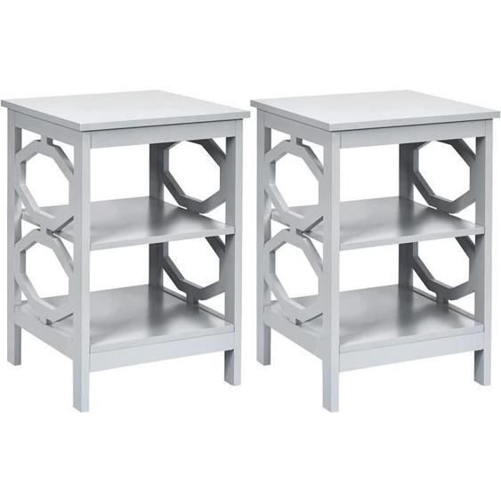 RELAX4LIFE Lot de 2 Tables de Chevet 40x40x61CM - 3 Étagères & Conception Ouverte, Bout de Canapé pour Salon/Chambre/Bureau, Gris