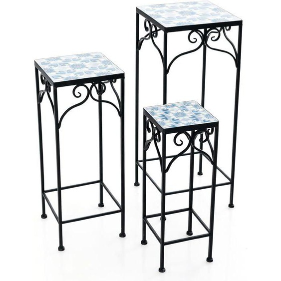 RELAX4LIFE Lot de 3 Supports de Plantes en Métal - Support de Fleurs H49/59/71cm -Plateau en Céramique -Table Basse de Jardin Carré