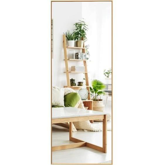 RELAX4LIFE Miroir Mural Rectangulaire Pleine Longueur 150X56CM, Grand Miroir sur Pied HD Antidéflagrant avec Cadre en Aluminium, Or